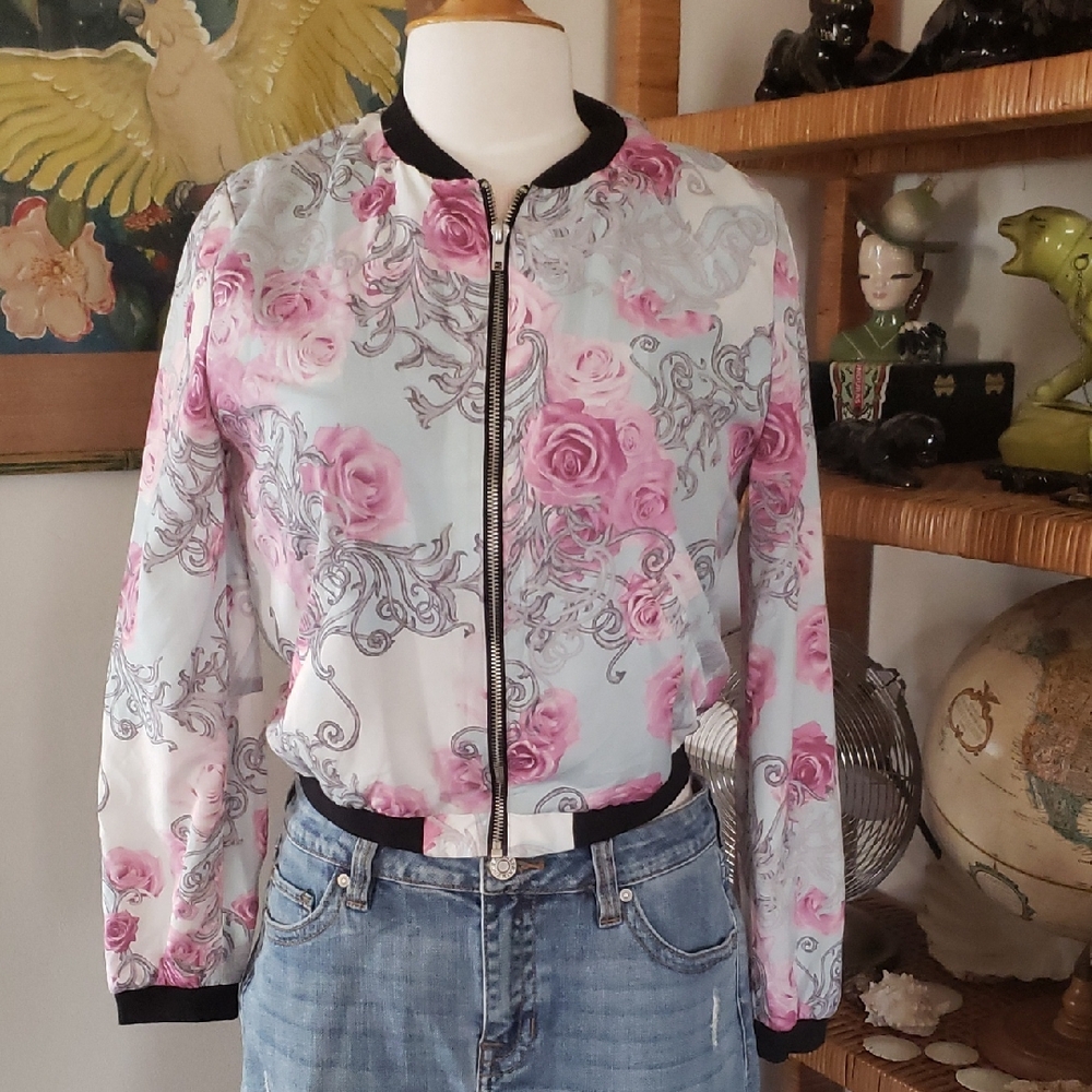 H&M Lightweight Floral Bomber Jacket Size 8